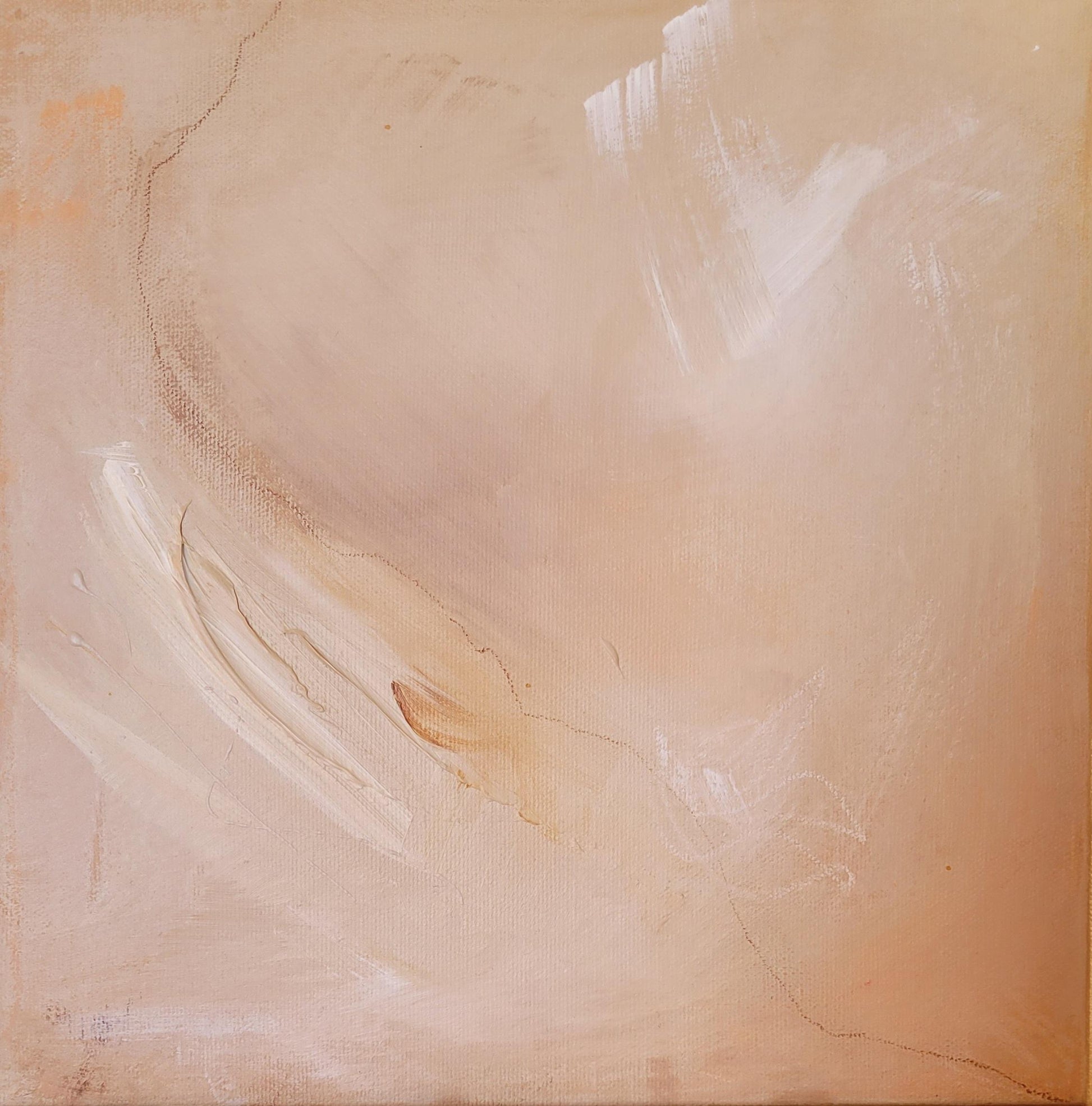 Toile abstraite beige et crème avec touches douces, peinture texturée, ambiance apaisante.