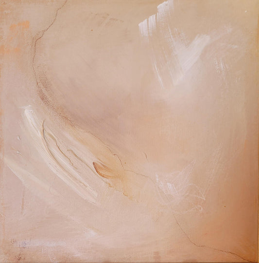 Toile abstraite beige et crème avec touches douces, peinture texturée, ambiance apaisante.